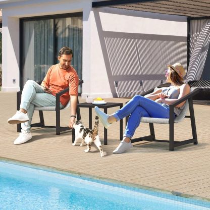 3 Piece Patio Bistro Set, Outdoor Table and Chairs Textile Furniture with Pillows, Front Porch Conversation Set