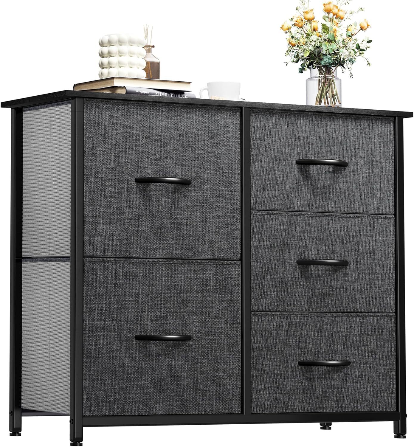 Dresser for Bedroom with 5 Drawers, Wide Bedroom Fabric Dresser with Storage Bins