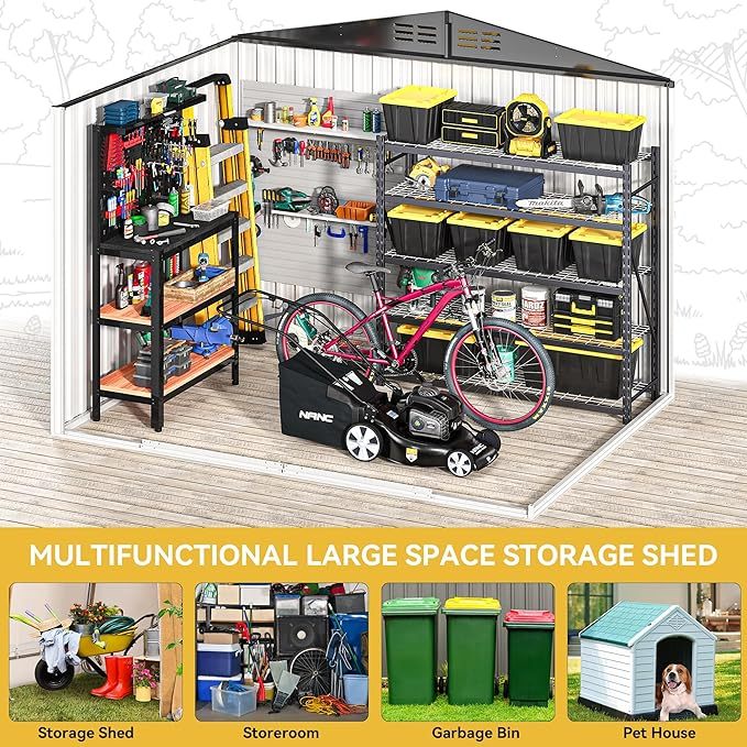 8x6 FT Outdoor Storage Shed, Large Metal Tool Sheds