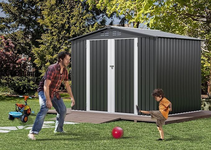 8x6 FT Outdoor Storage Shed, Large Metal Tool Sheds