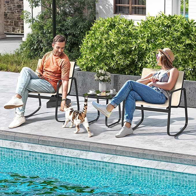 3 Piece Patio Furniture Set Outdoor Textilene Bistro Set Modern Porch Furniture Patio Chairs Set of 2 