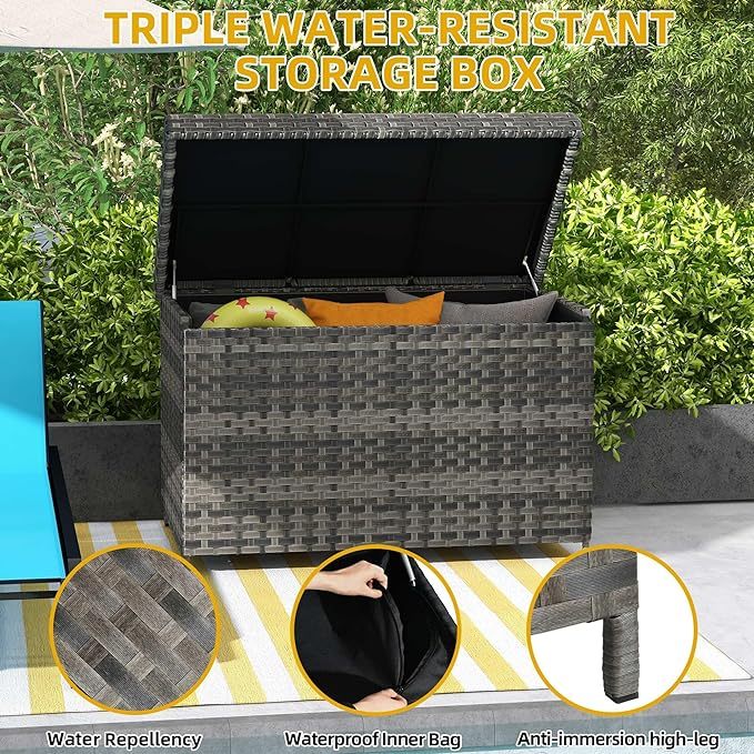 230 Gallon Outdoor Storage Box, Weatherproof Wicker Deck Box