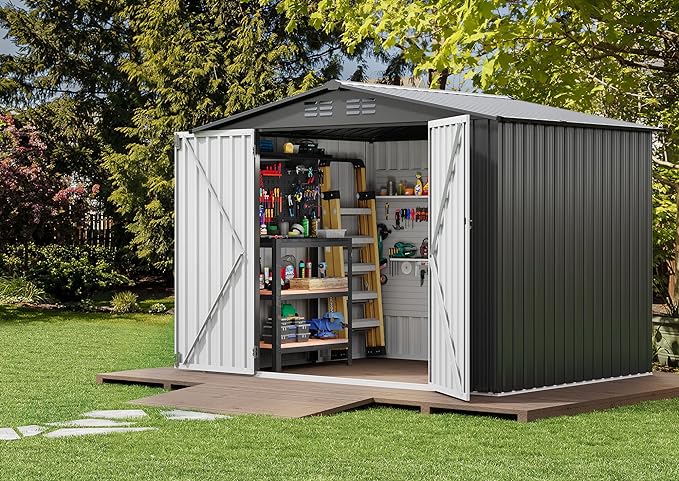 8x6 FT Outdoor Storage Shed, Large Metal Tool Sheds