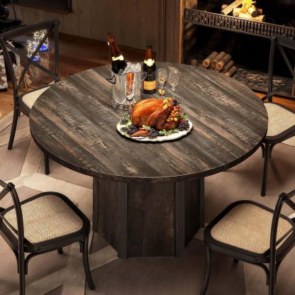 47" Round Dining Table for 4-6 People Farmhouse Industrial Dinning Room Table with 1.18" Thick Wooden Tabletop Rustic Circle Dining Table with Hexagonal Base