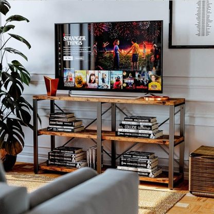 Bookshelf Double Wide 55 in 3 Tier, Industrial Bookcases, Wood and Metal Bookshelves, Book Shelves for Home Office Decor Display