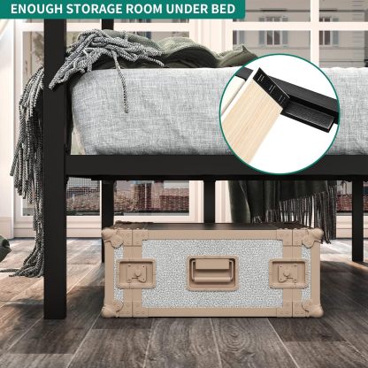 King Size Bed Frame, Metal Canopy Bed Frame with Wooden Slats Supports & 12.4 Underbed Storage