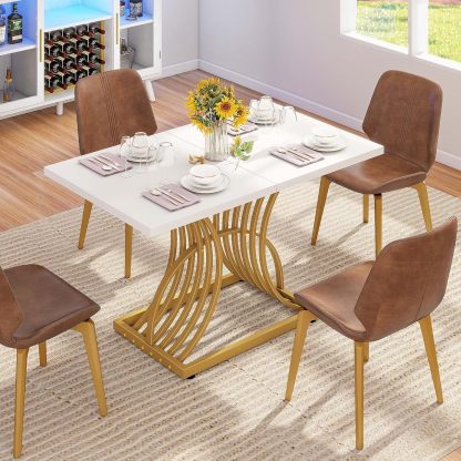 Dining Room Table 47 Inch Rectangle Dining Table for 4 Modern Kitchen Table White Dinner Table with Gold Leg for Home