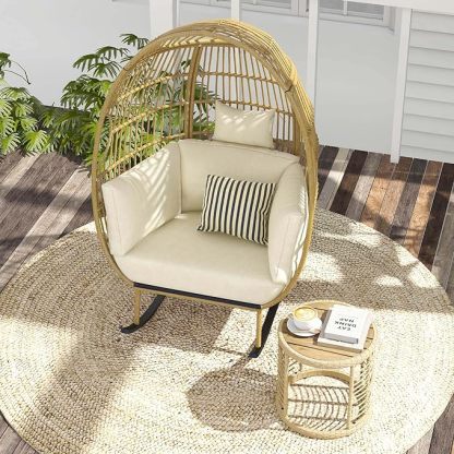 Outdoor Rocking Egg Chair, Patio Rocking Chair Oversized, 370lb Capacity, Anti-Slip