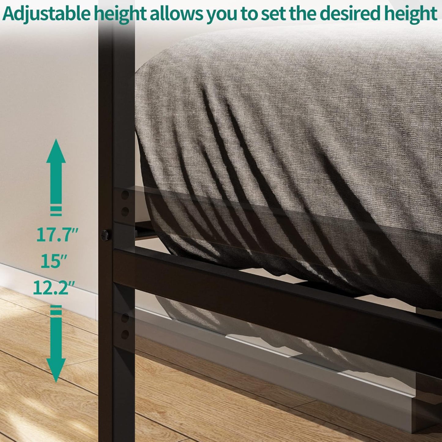 Daybed with Trundle, Twin Size Trundle Bed Adjustable Height, Metal Bed Frame Heavy Duty Metal Slats Support