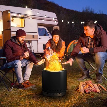 Fire Pit Smokeless 15'' Firepits for Outside Patio, Portable Wood Burning Outdoor Fire Pit w/Removable Ash Pan & Carry Bag