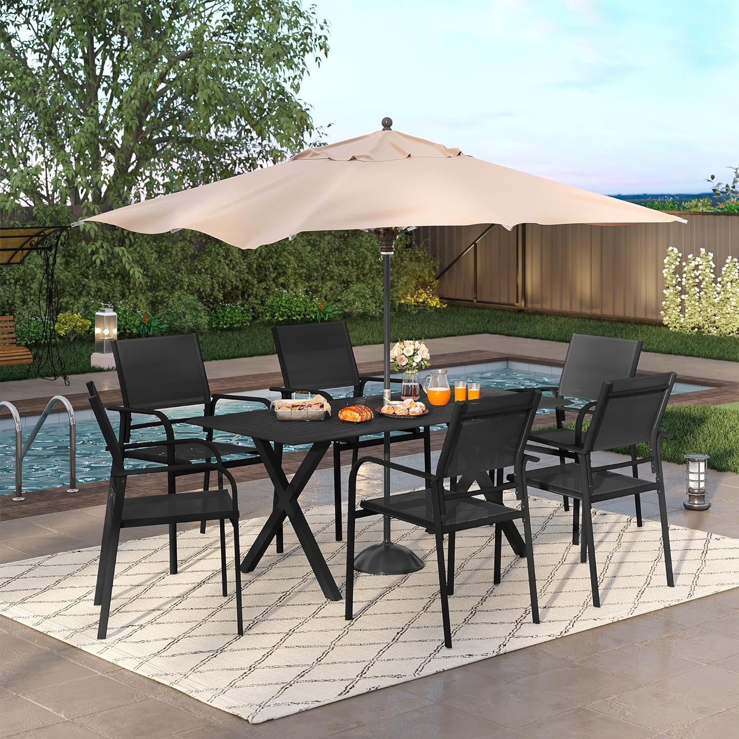 Aluminum Outdoor Dining Table for 8 Person, 71 inch Rectangle Patio Dining Table