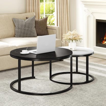 Round Coffee Table Set of 2 End Table for Living Room, Modern Nesting Side Tables Wood Coffee Tables