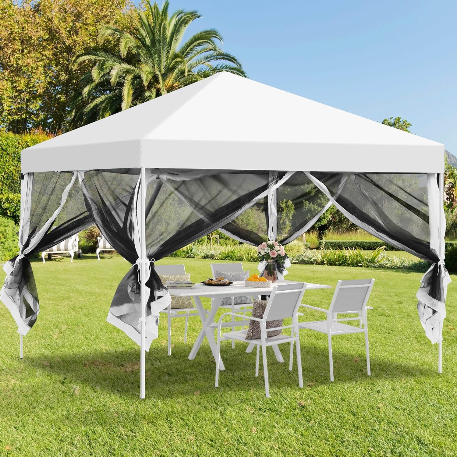 10x10 Pop Up Canopy Tent with Netting, Easy Set Up Outdoor Patio Canopy Screen House Room Tent