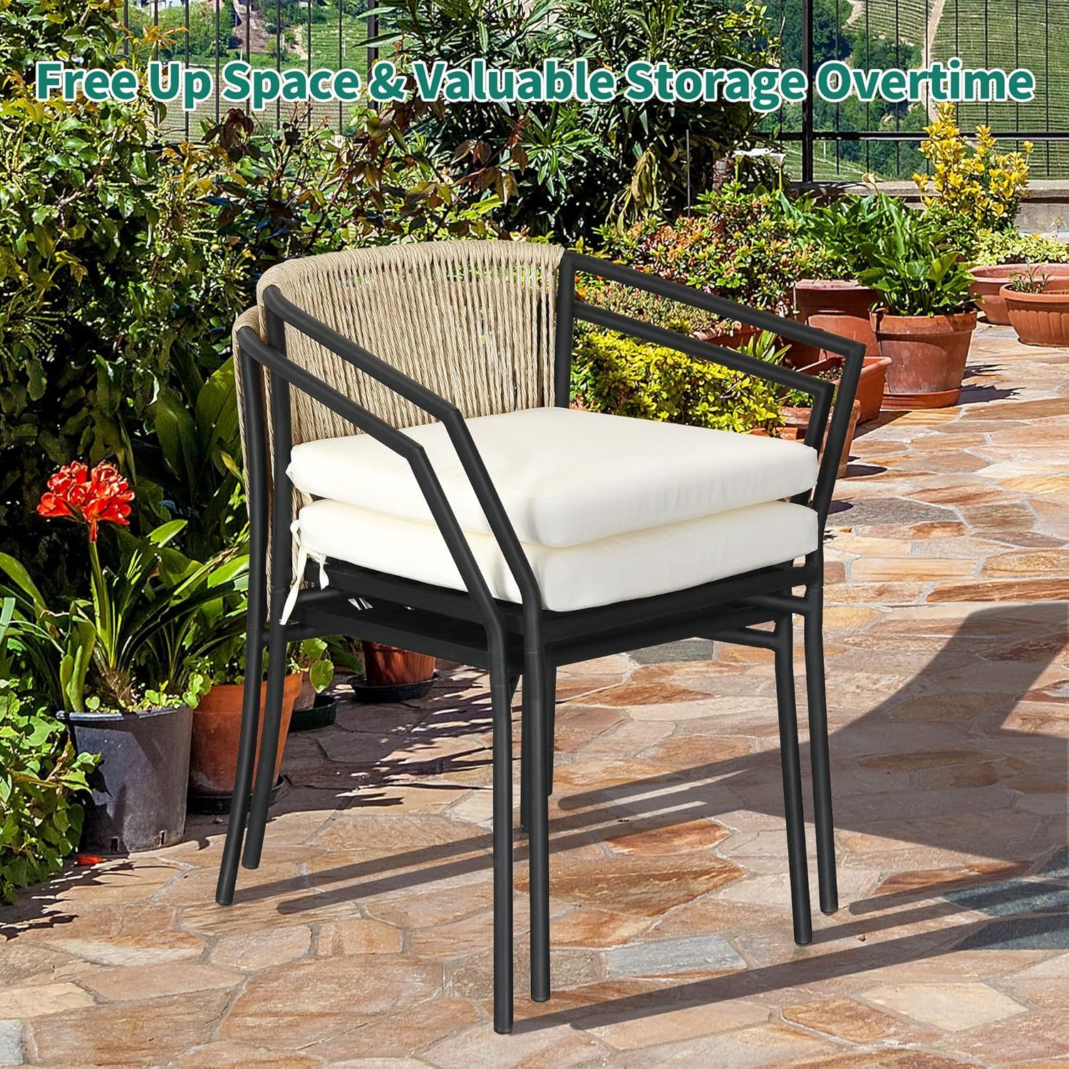 Wicker 3-Piece Outdoor Bistro Set, All-Weather Patio Conversation Set with Stackable Chairs & Table