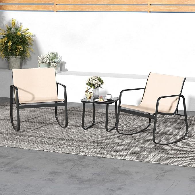 3 Piece Patio Furniture Set Outdoor Textilene Bistro Set Modern Porch Furniture Patio Chairs Set of 2 