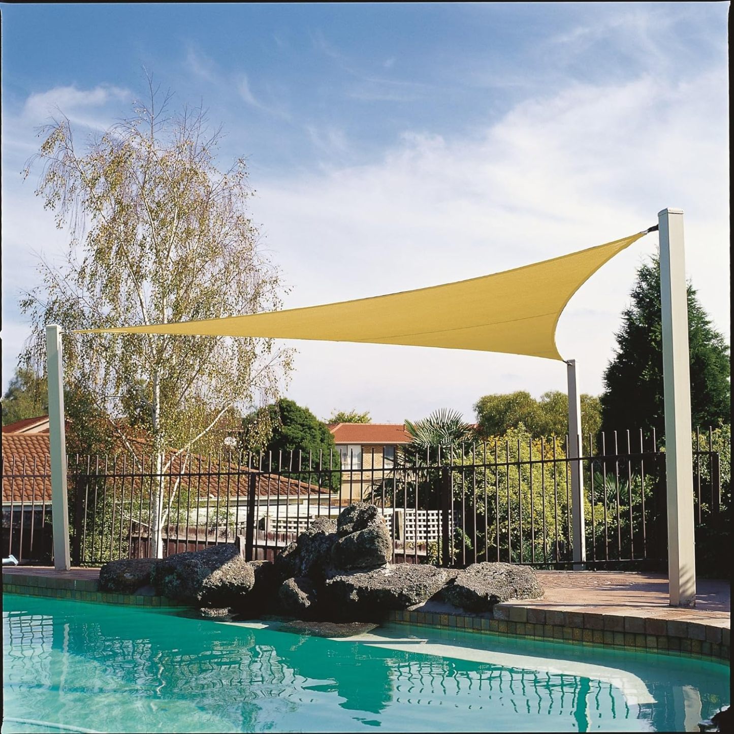 95% UV Block Shade and Sun Shield, Medium 18' Triangle Shade Sail Including Hardware Kit, Sahara Tan