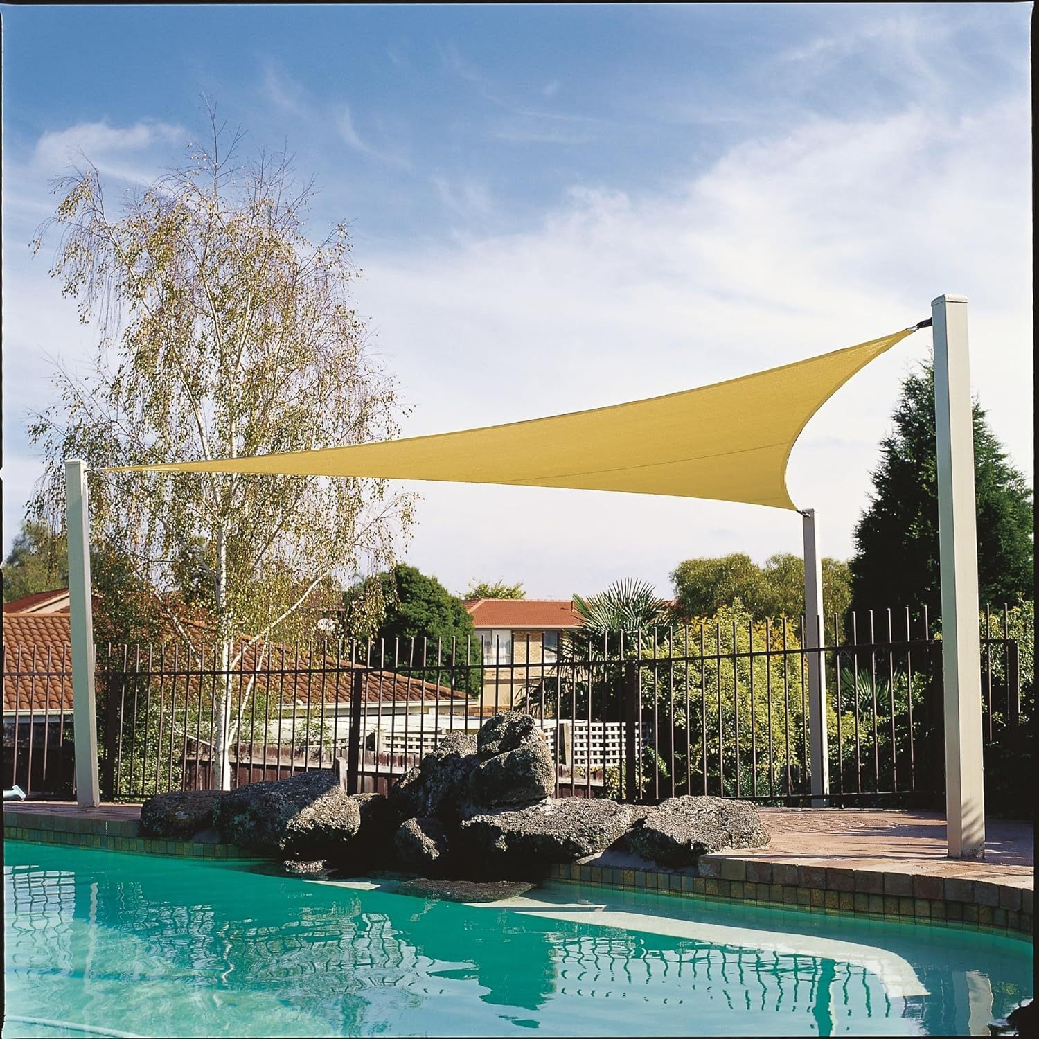 95% UV Block Shade and Sun Shield, Medium 18' Triangle Shade Sail Including Hardware Kit, Sahara Tan