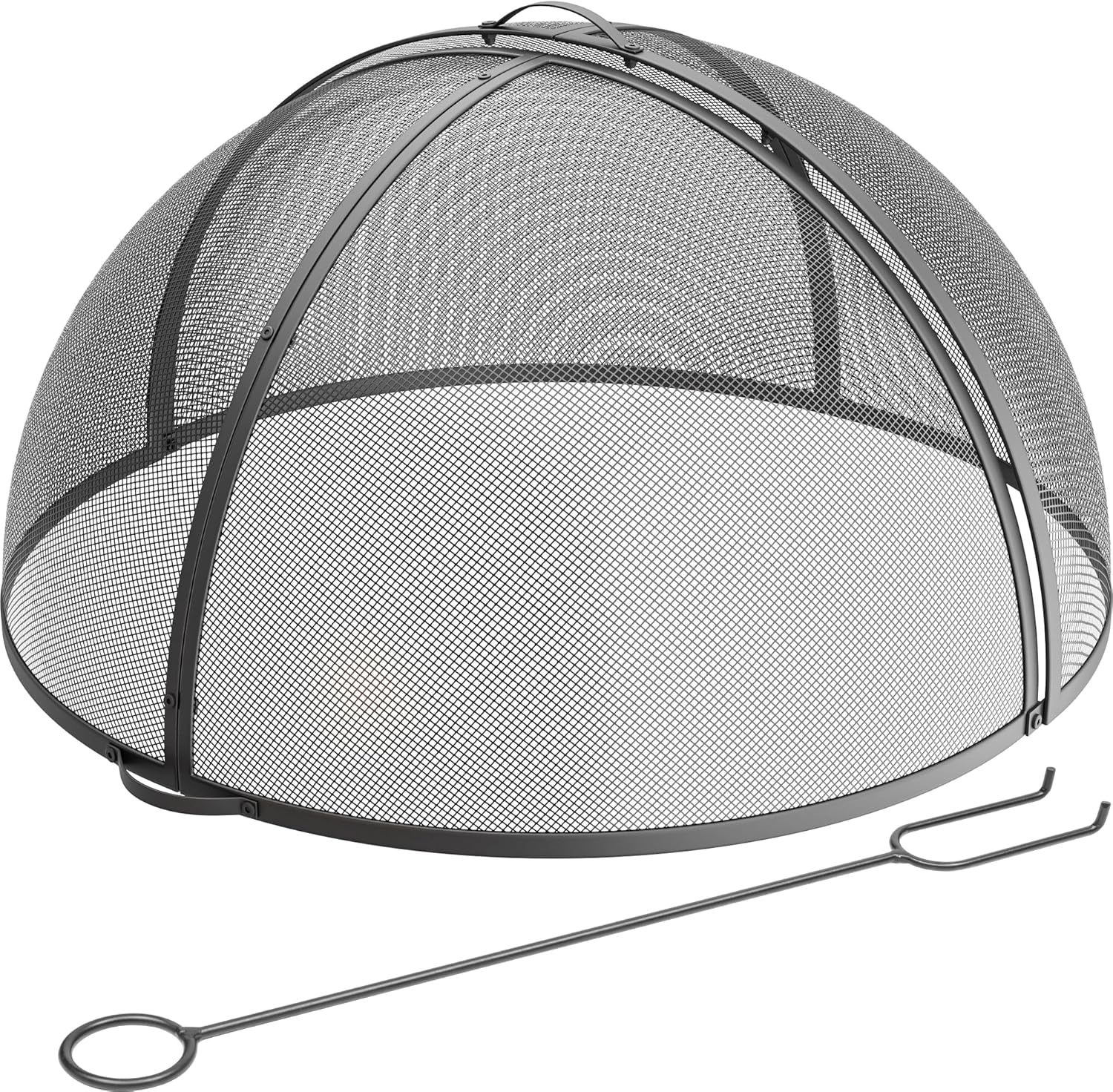 Heavy-Duty Fire Pit Spark Screen with Handle and Poker, Easy-Opening Metal Fire Pit Cover for 36-Inch Round Outdoor Fire Pits