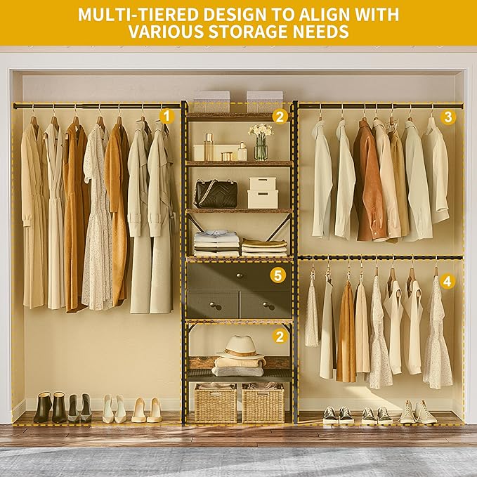 Closet System, Walk In Closet Organizer Systems with 3 Drawers