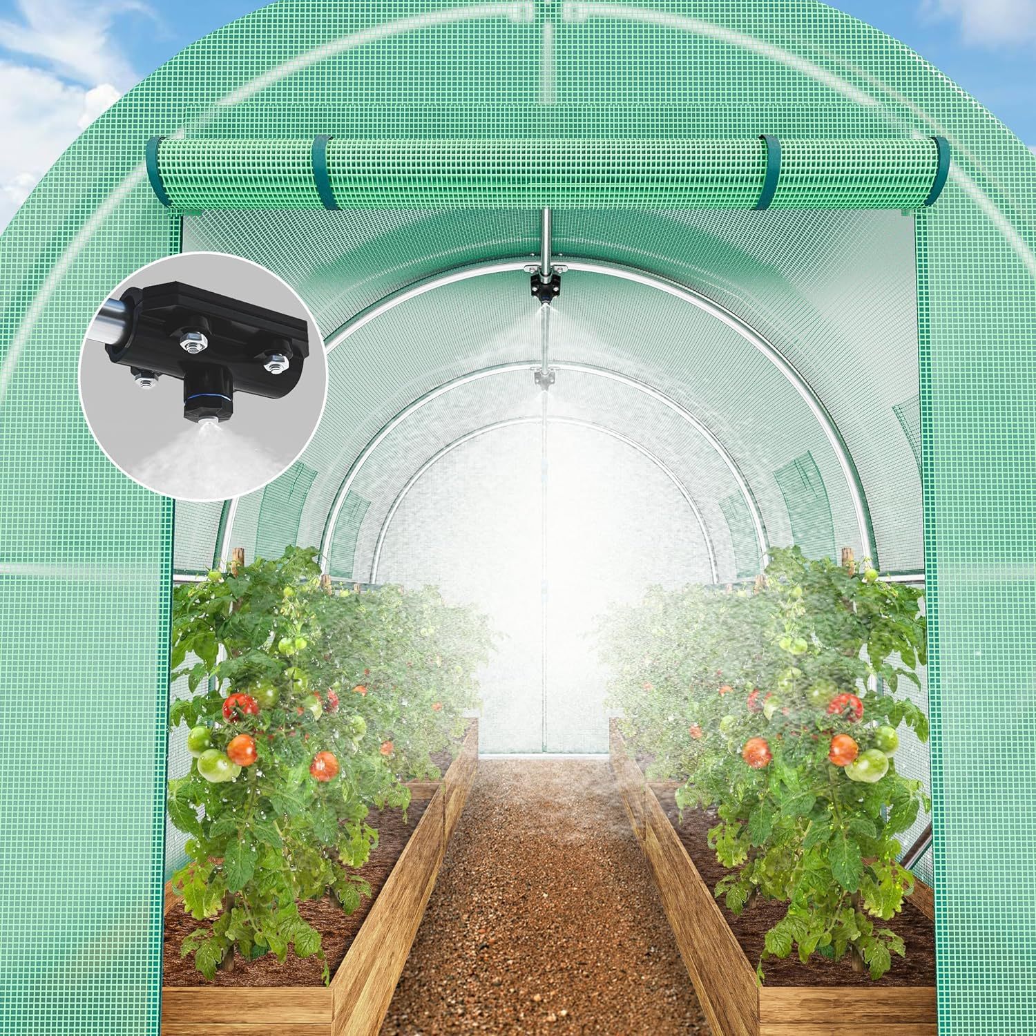 10x6.5x6.5ft Greenhouse w/ Water System Heavy Duty Green House Large Tunnel Greenhouse