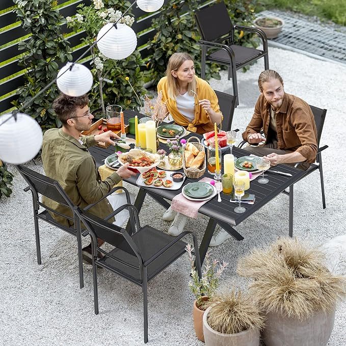 Aluminum Outdoor Dining Chairs Set of 2, Patio Dining Chairs with Armrest