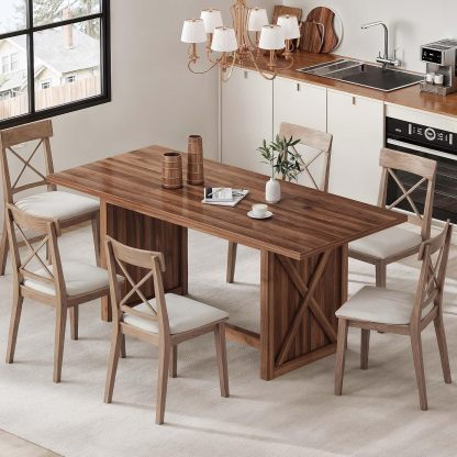 70.8" Large Farmhouse Dining Table for 6 to 8 People, Rustic Style Wood Dinner Table, Rectangular Dining Table for Kitchen