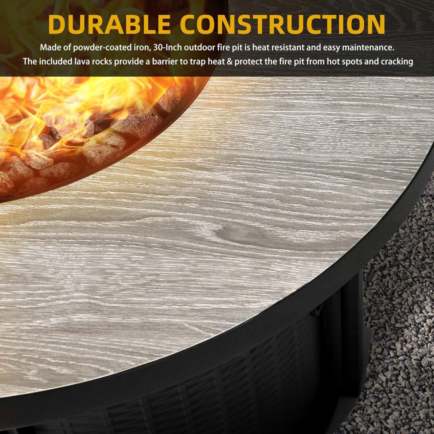 Propane Fire Pit Table 30 Inch Outdoor Round Gas Firepit 50,000 BTU Auto-Ignition Gas Fire Pits for Outside Patio Ceramic Tabletop fire Pit with Lid