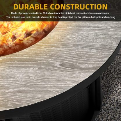 Propane Fire Pit Table 30 Inch Outdoor Round Gas Firepit 50,000 BTU Auto-Ignition Gas Fire Pits for Outside Patio Ceramic Tabletop fire Pit with Lid