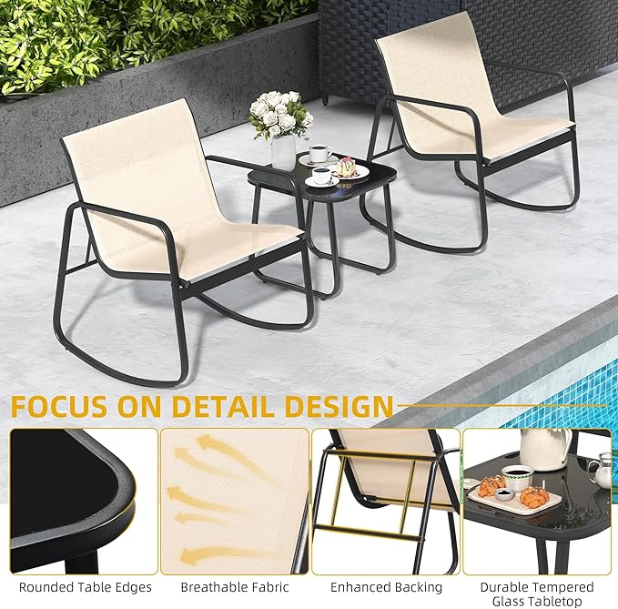 3 Piece Patio Furniture Set Outdoor Textilene Bistro Set Modern Porch Furniture Patio Chairs Set of 2 