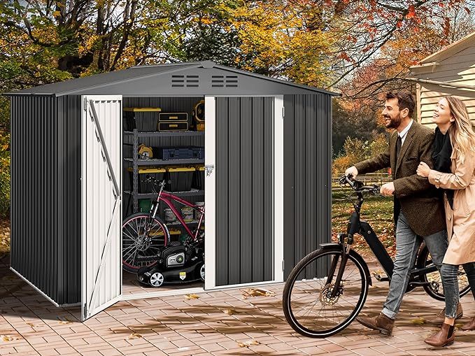 8x6 FT Outdoor Storage Shed, Large Metal Tool Sheds