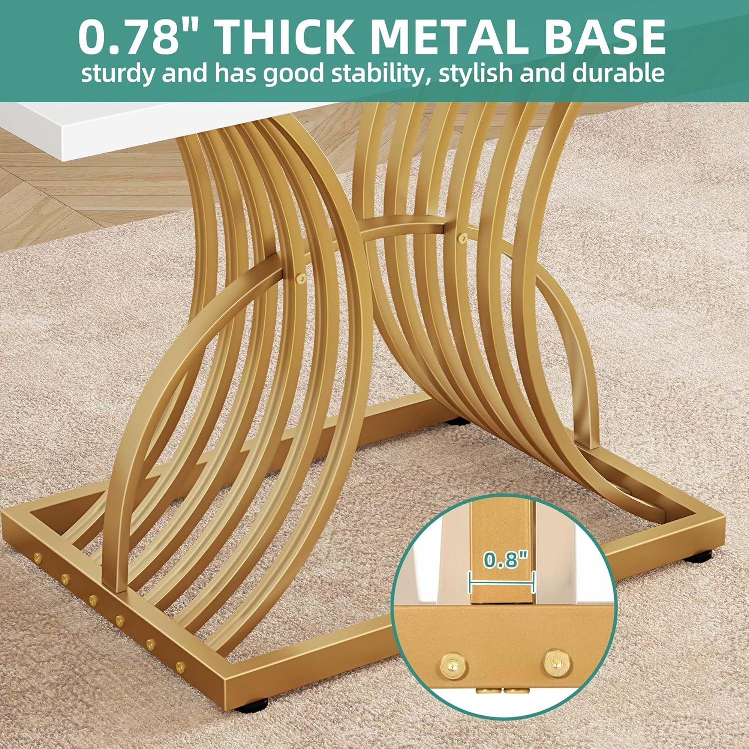 Dining Room Table 47 Inch Rectangle Dining Table for 4 Modern Kitchen Table White Dinner Table with Gold Leg for Home