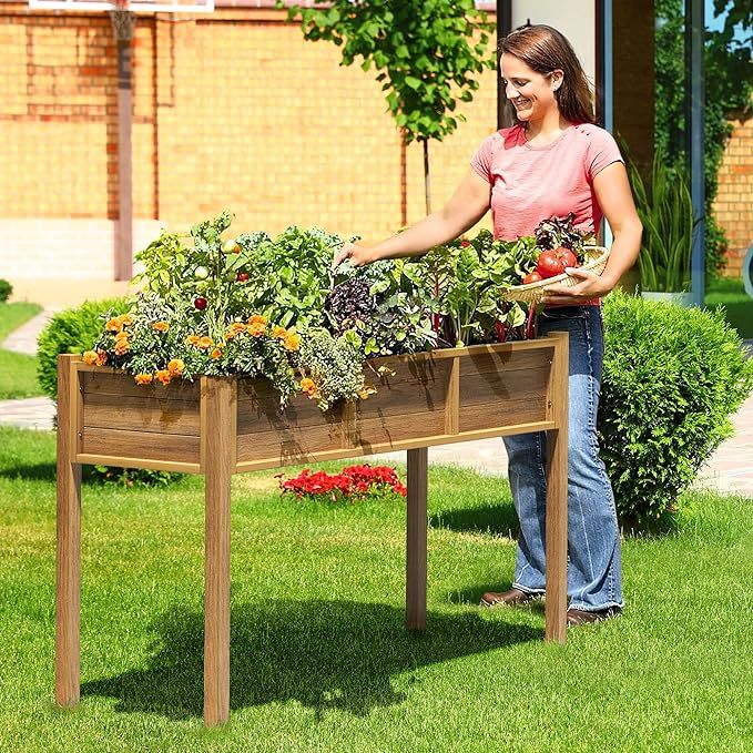 48x18x30in Raised Garden Bed, Poly Wood Planter Box Stand
