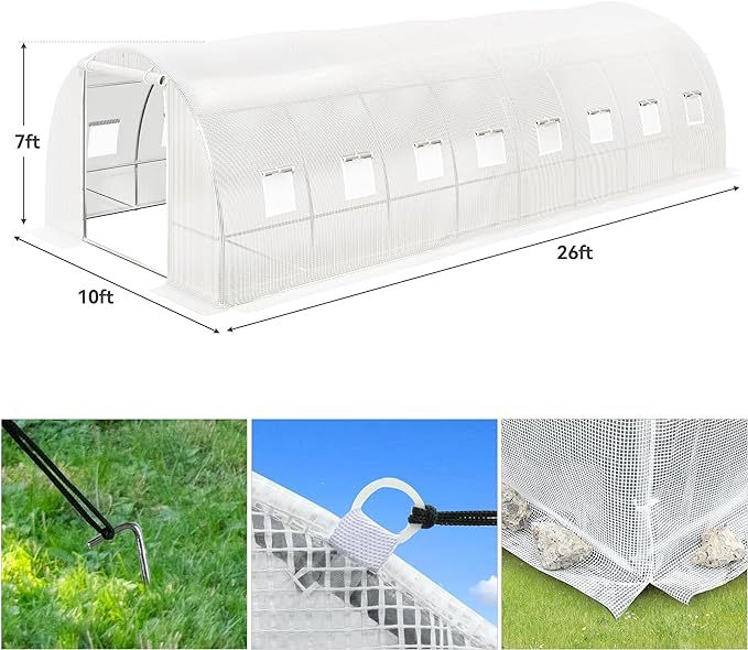 26x10x6.6ft Greenhouse Heavy Duty Large Walk-in Greenhouses Tunnel Green House