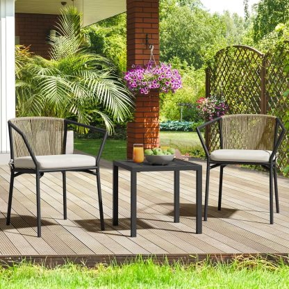 Wicker 3-Piece Outdoor Bistro Set, All-Weather Patio Conversation Set with Stackable Chairs & Table