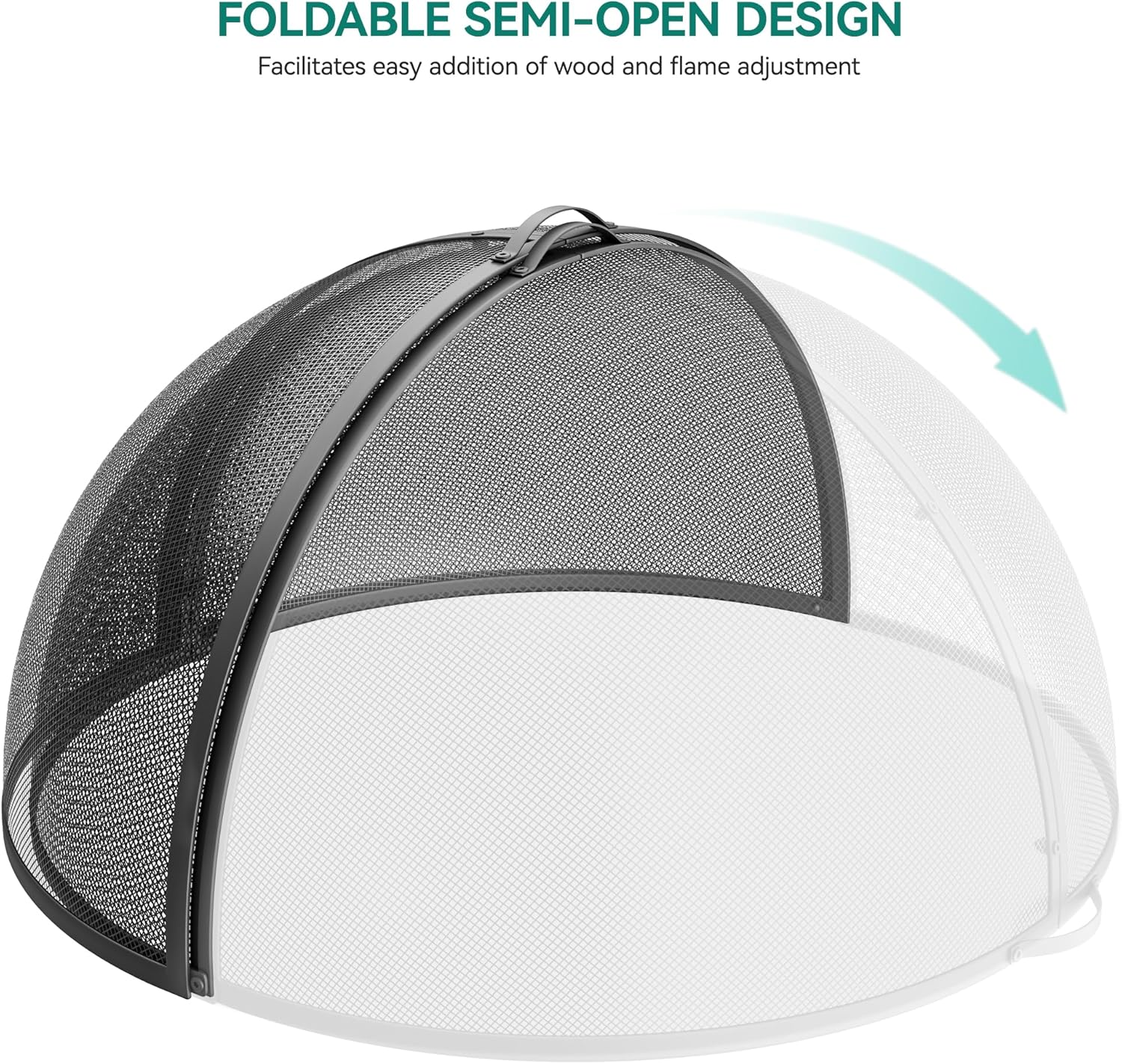 Heavy-Duty Fire Pit Spark Screen with Handle and Poker, Easy-Opening Metal Fire Pit Cover for 36-Inch Round Outdoor Fire Pits