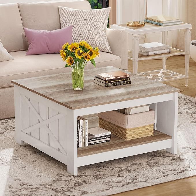 Square Coffee Table for Living Room Farmhouse Coffee Table with Storage