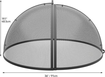 Heavy-Duty Fire Pit Spark Screen with Handle and Poker, Easy-Opening Metal Fire Pit Cover for 36-Inch Round Outdoor Fire Pits