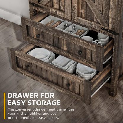 Farmhouse Kitchen Pantry Cabinet, 64.5" Tall Storage Cabinet with 2 Drawers & Adjustable Shelves, Ideal for Kitchen, Living Room, or Entryway, Dark Rustic