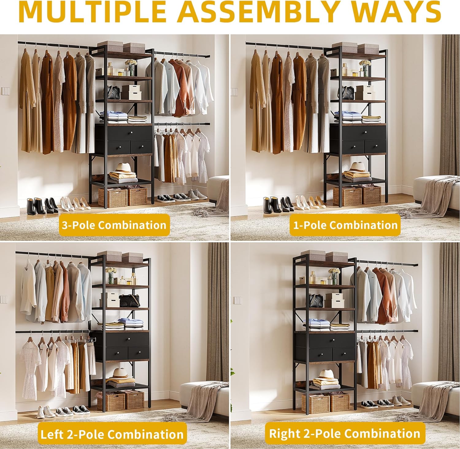 Closet System, Walk In Closet Organizer Systems with 3 Drawers