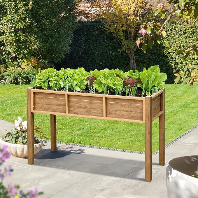 48x18x30in Raised Garden Bed, Poly Wood Planter Box Stand