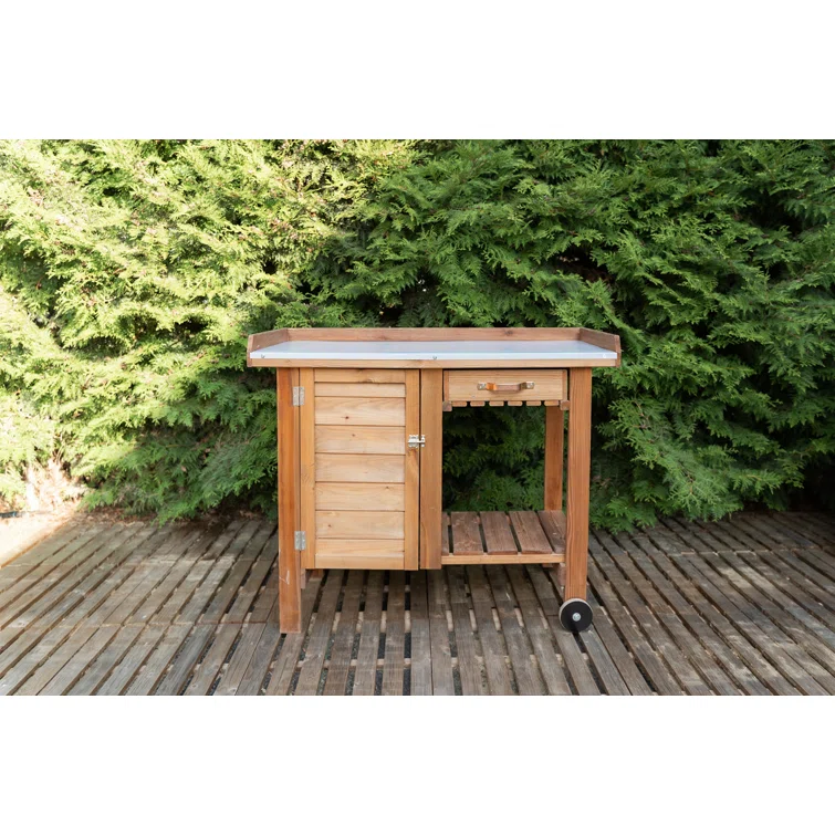 Gardeners Table with Wheels Cabinet and Drawer 42.5"Wx20.5"Dx35.5"H