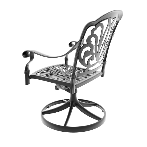 Cast Aluminum Patio Swivel Chair 2PCS With Black Frame and Brown Cushions