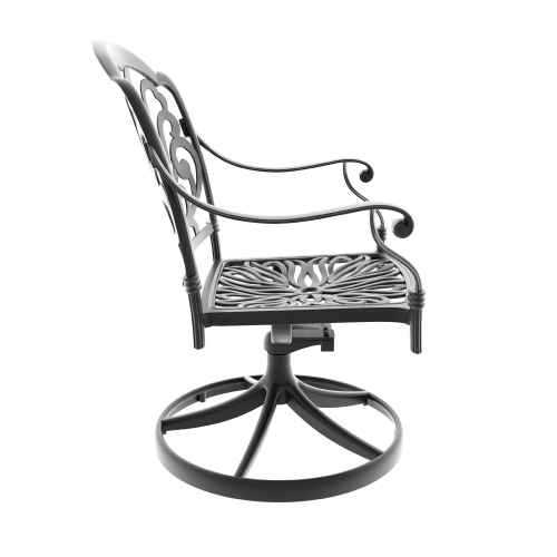 Cast Aluminum Patio Swivel Chair 2PCS With Black Frame and Brown Cushions