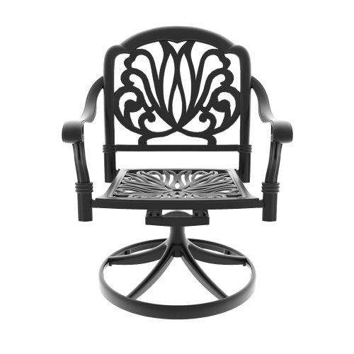 Cast Aluminum Patio Swivel Chair 2PCS With Black Frame and Brown Cushions