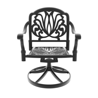 Cast Aluminum Patio Swivel Chair 2PCS With Black Frame and Brown Cushions