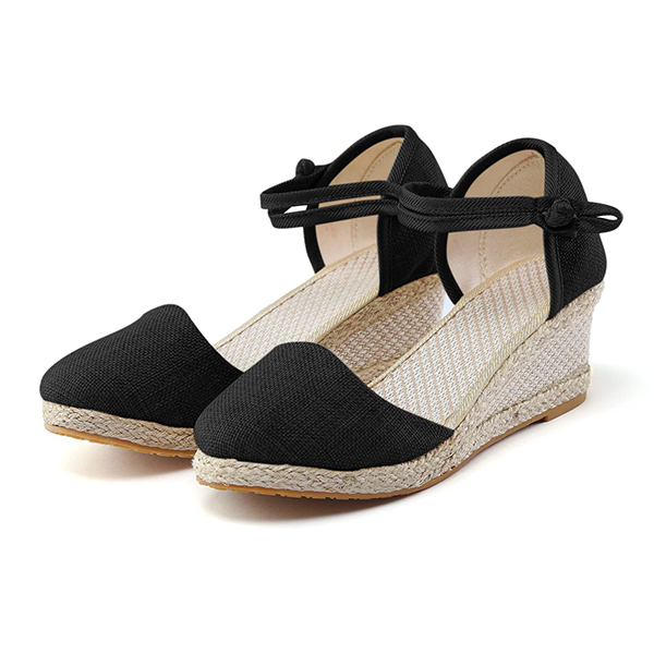 😍[May New]😍Women's Vintage Linen Casual Ankle Strap Backless Heeled Sandals