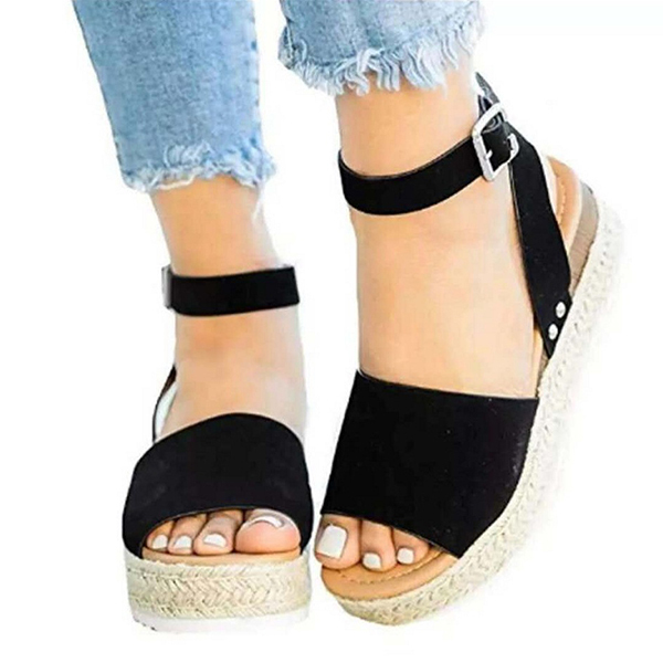 😍[May New]😍 Womens Buckle Ankle Strap Flatform Wedge Casual Sandals