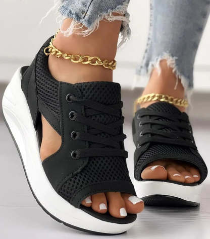 🔥Happy Mother's Day Limited Time Half Price Offer🔥 Contrast Paneled Cutout Lace-up Muffin Sandals-Buy 2 Free Shipping