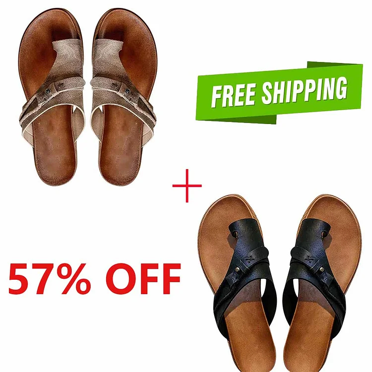 🔥CLEARANCE SALE🔥Genuine Leather Summer Ladies Orthopedic Casual Toe Separation Slippers With Arch Support