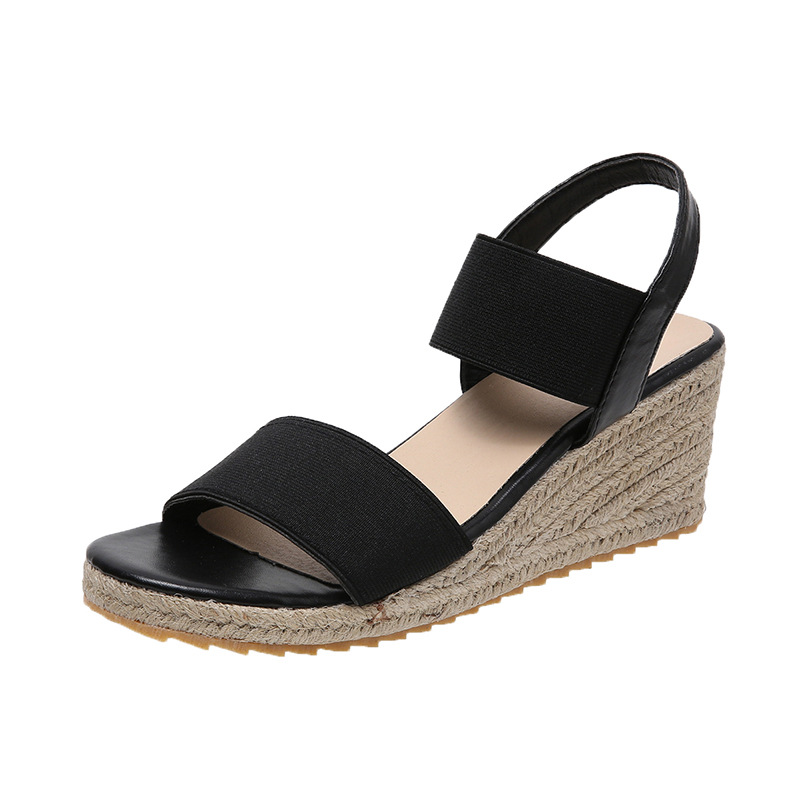 😍[May New]😍Womens Comfortable Elastic Two Bands Ankle Strap Wedge Sa